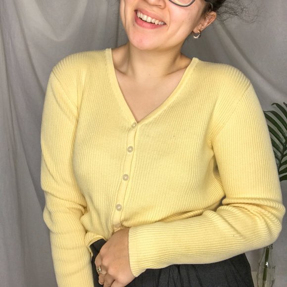 yellow ribbed cardigan